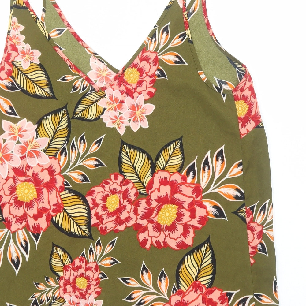 Papaya Womens Green Floral Polyester Camisole Tank Size 16 V-Neck