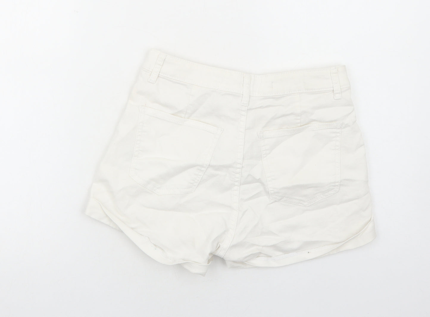 Brave Soul Womens White Camel Mom Shorts Size 10 Regular Zip