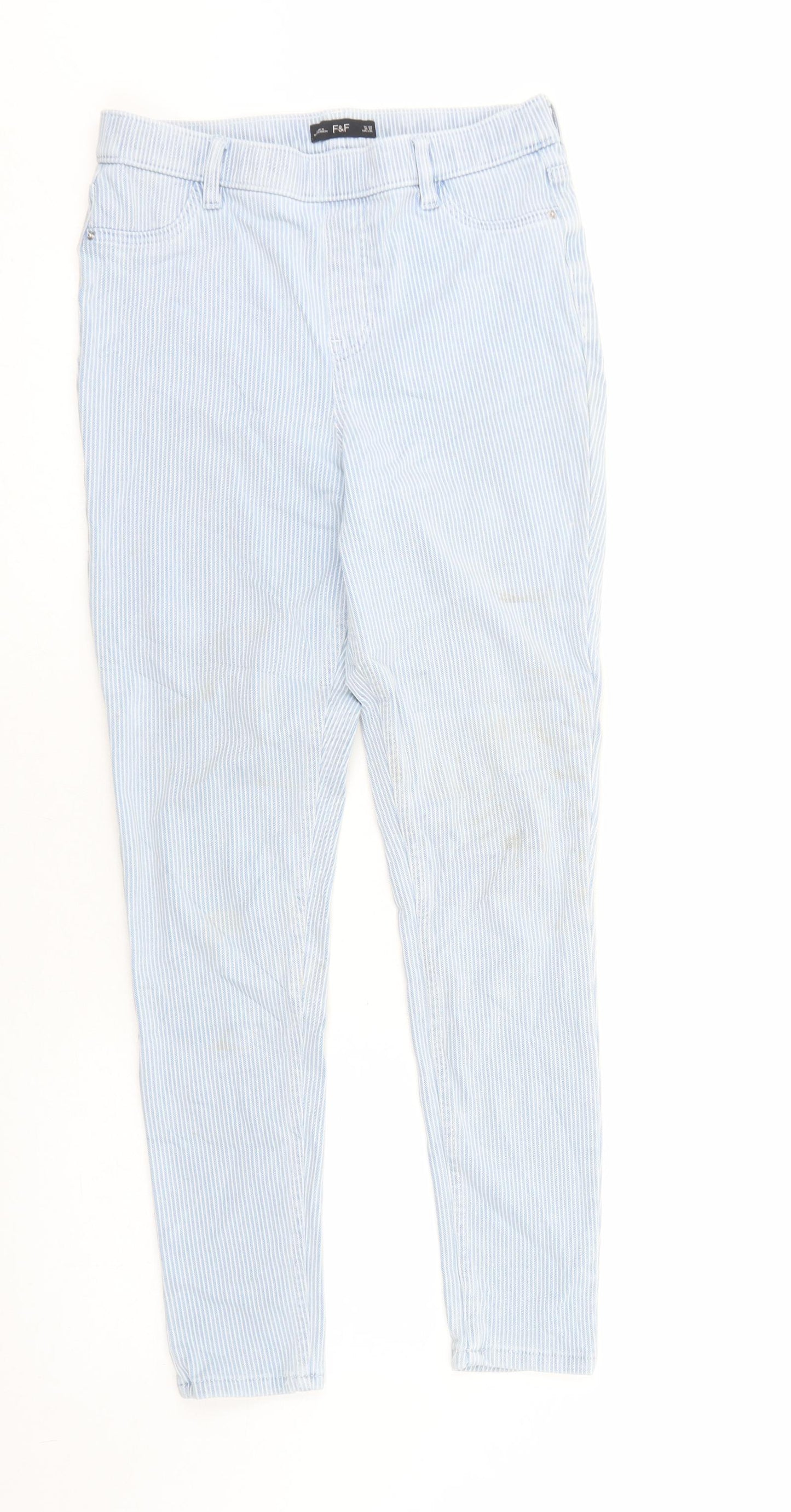 F&F Womens Blue Striped Cotton Jegging Jeans Size 12 Regular