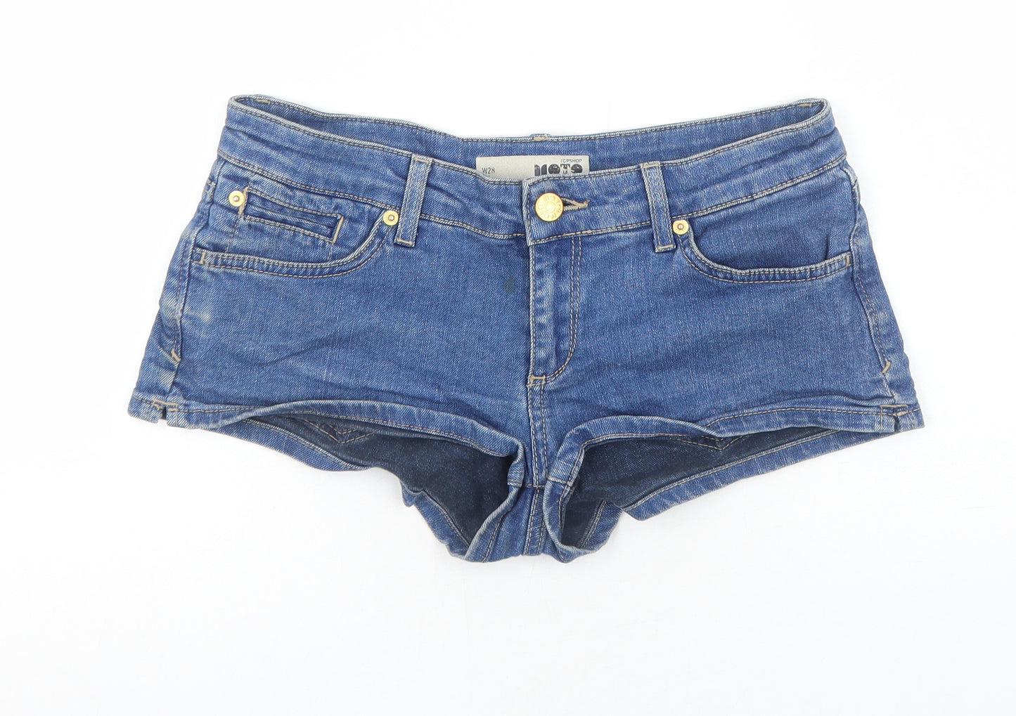 Topshop Womens Blue Cotton Hot Pants Shorts Size 10 Regular Zip
