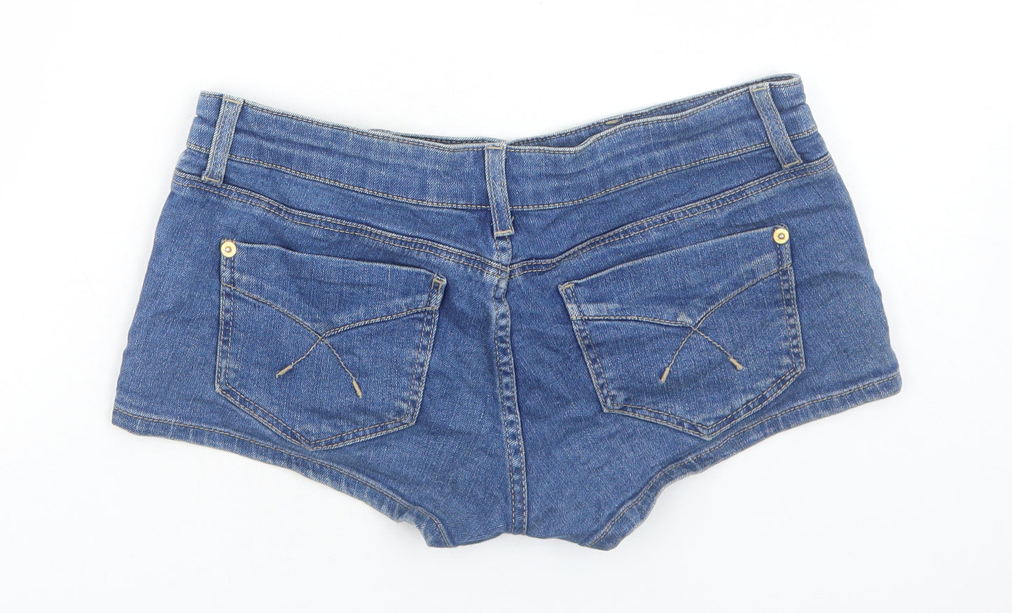 Topshop Womens Blue Cotton Hot Pants Shorts Size 10 Regular Zip