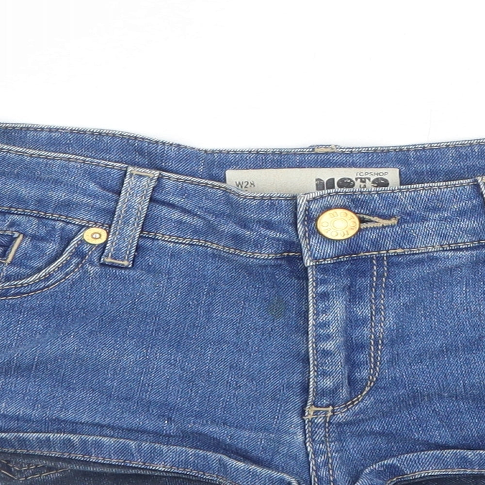 Topshop Womens Blue Cotton Hot Pants Shorts Size 10 Regular Zip