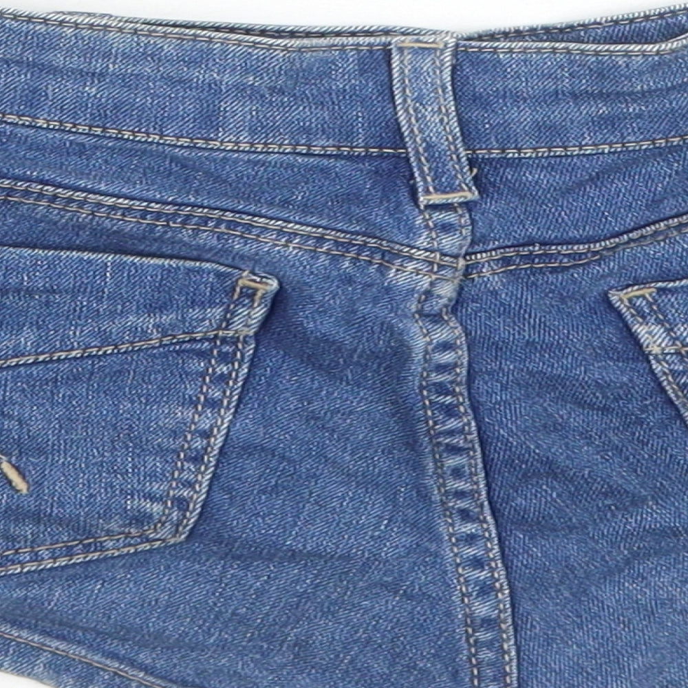 Topshop Womens Blue Cotton Hot Pants Shorts Size 10 Regular Zip