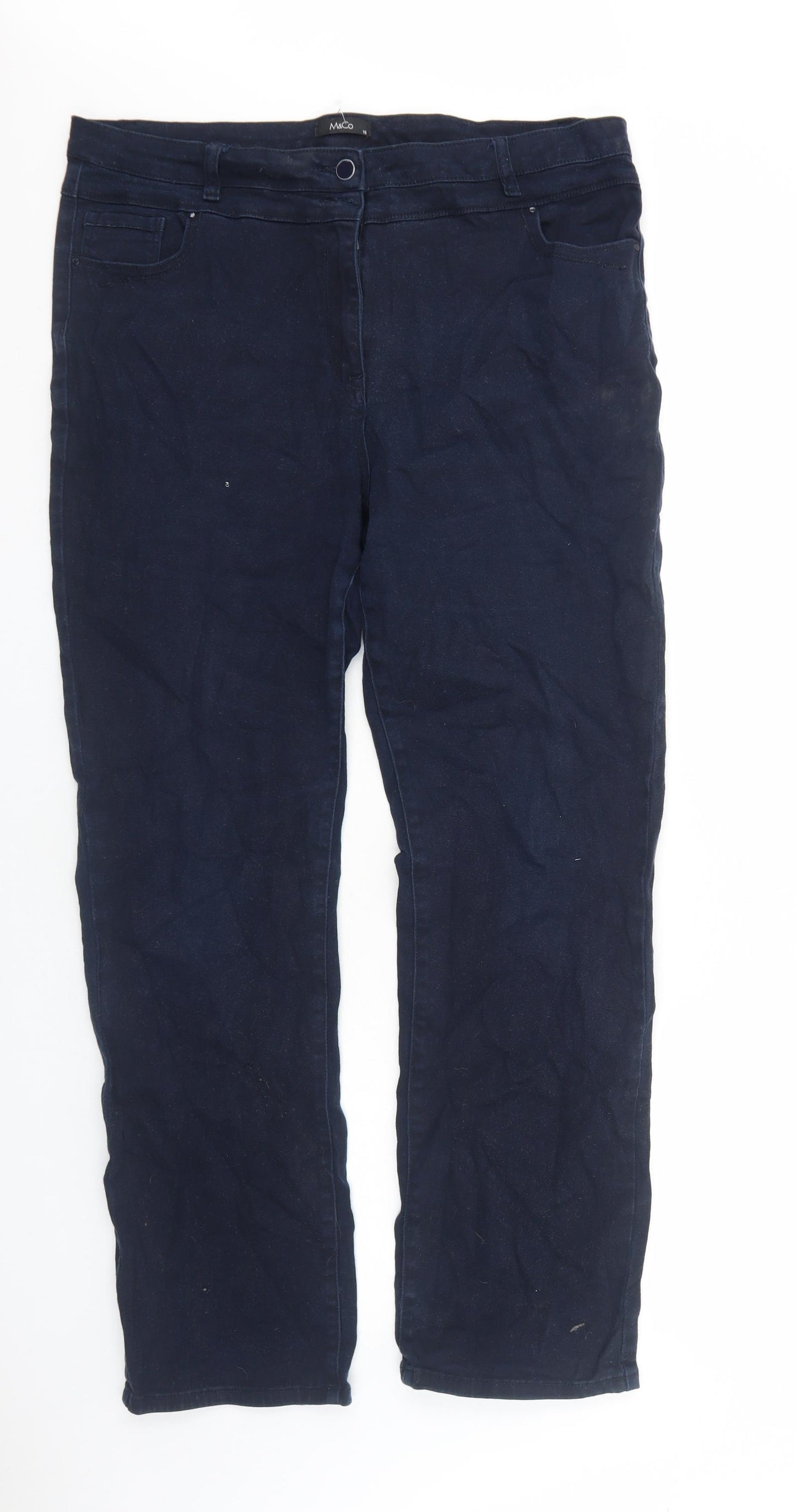 M&Co Womens Blue Cotton Straight Jeans Size 18 Regular Zip