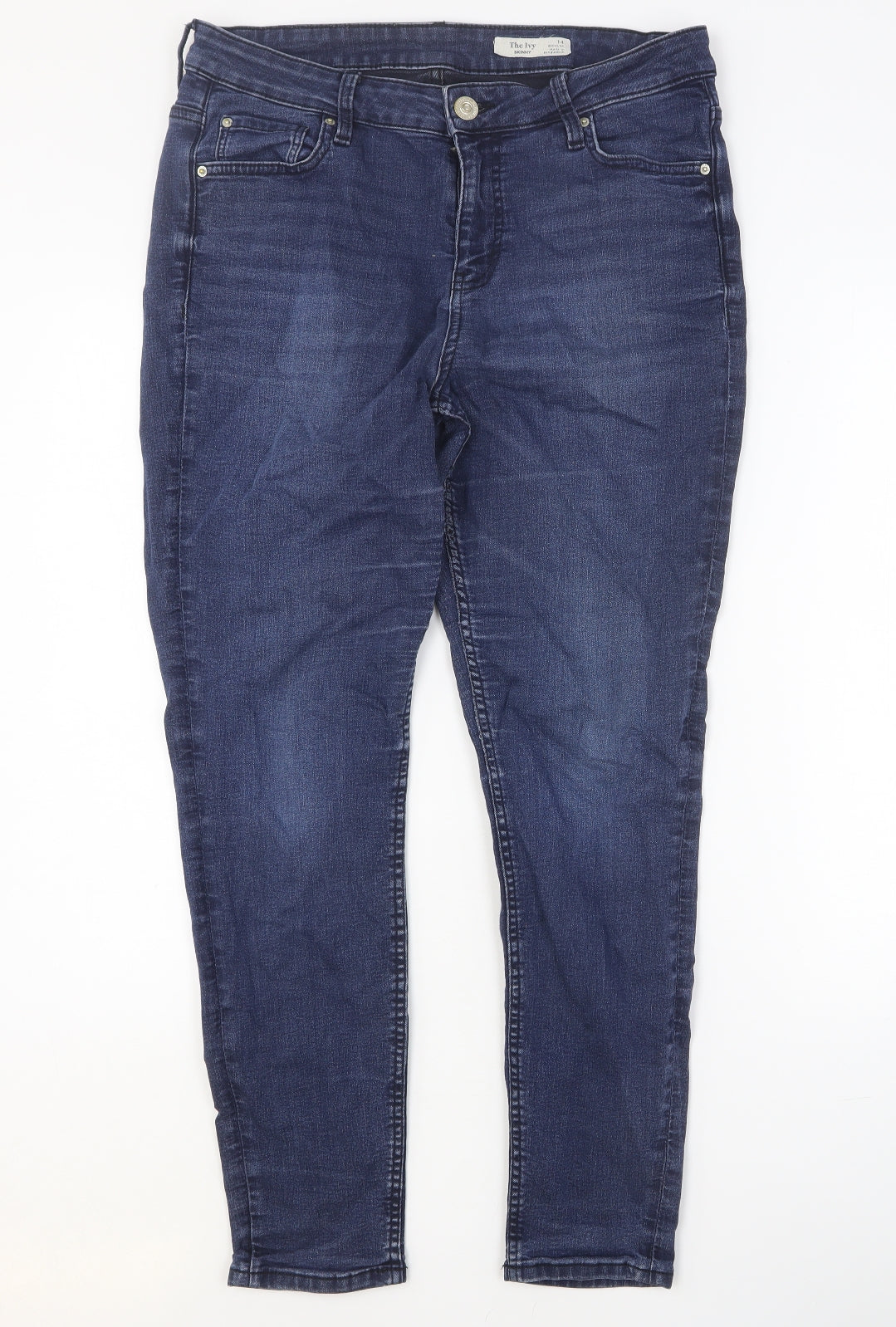 Marks and Spencer Womens Blue Cotton Skinny Jeans Size 14 Regular Button