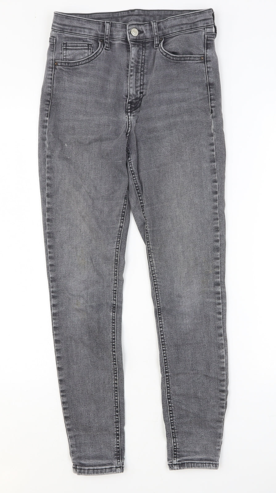 Preworn Womens Grey Cotton Skinny Jeans Size 28 Relaxed Button