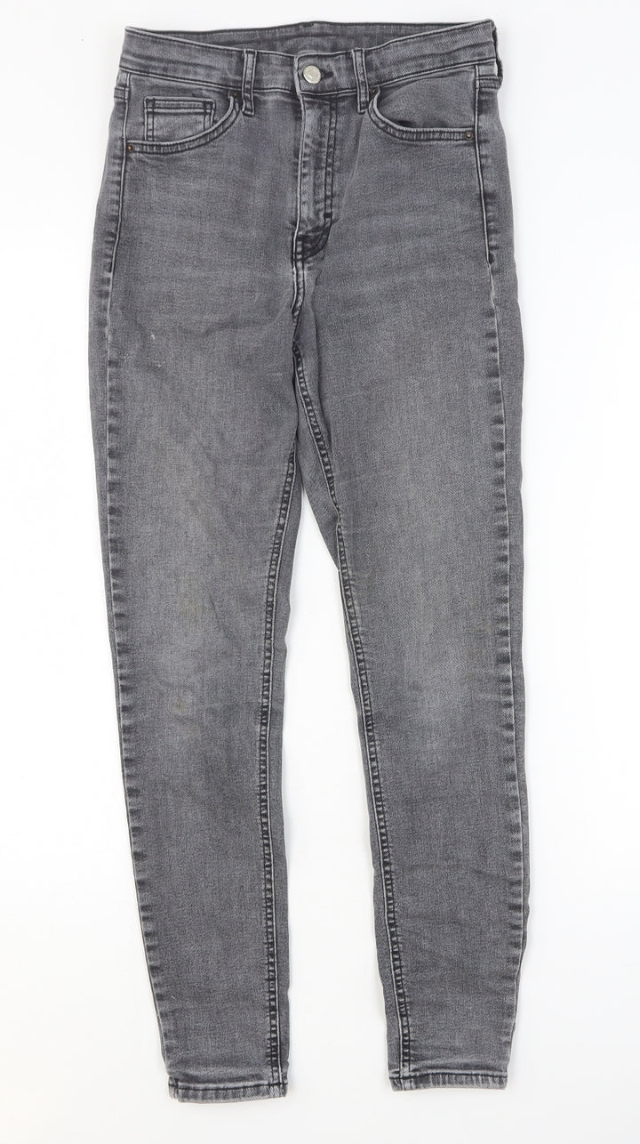 Preworn Womens Grey Cotton Skinny Jeans Size 28 Relaxed Button