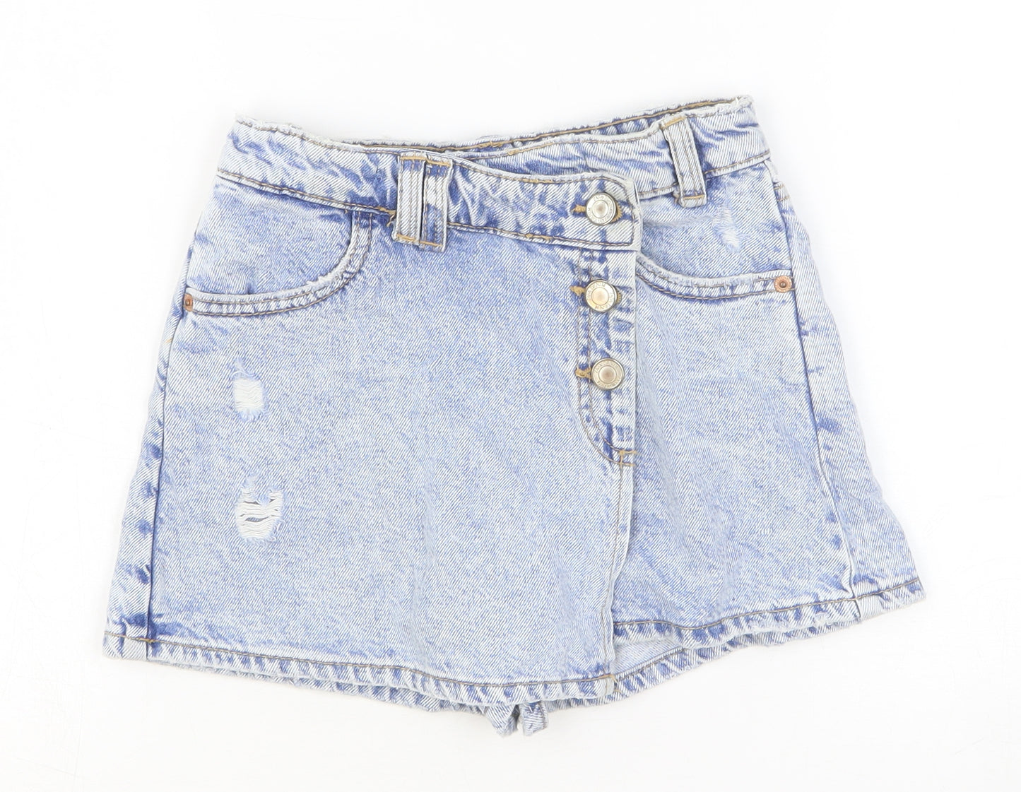 Zara Girls Blue Cotton Wrap Skort Size 7-8 Years Regular Button