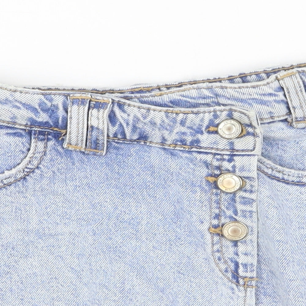 Zara Girls Blue Cotton Wrap Skort Size 7-8 Years Regular Button