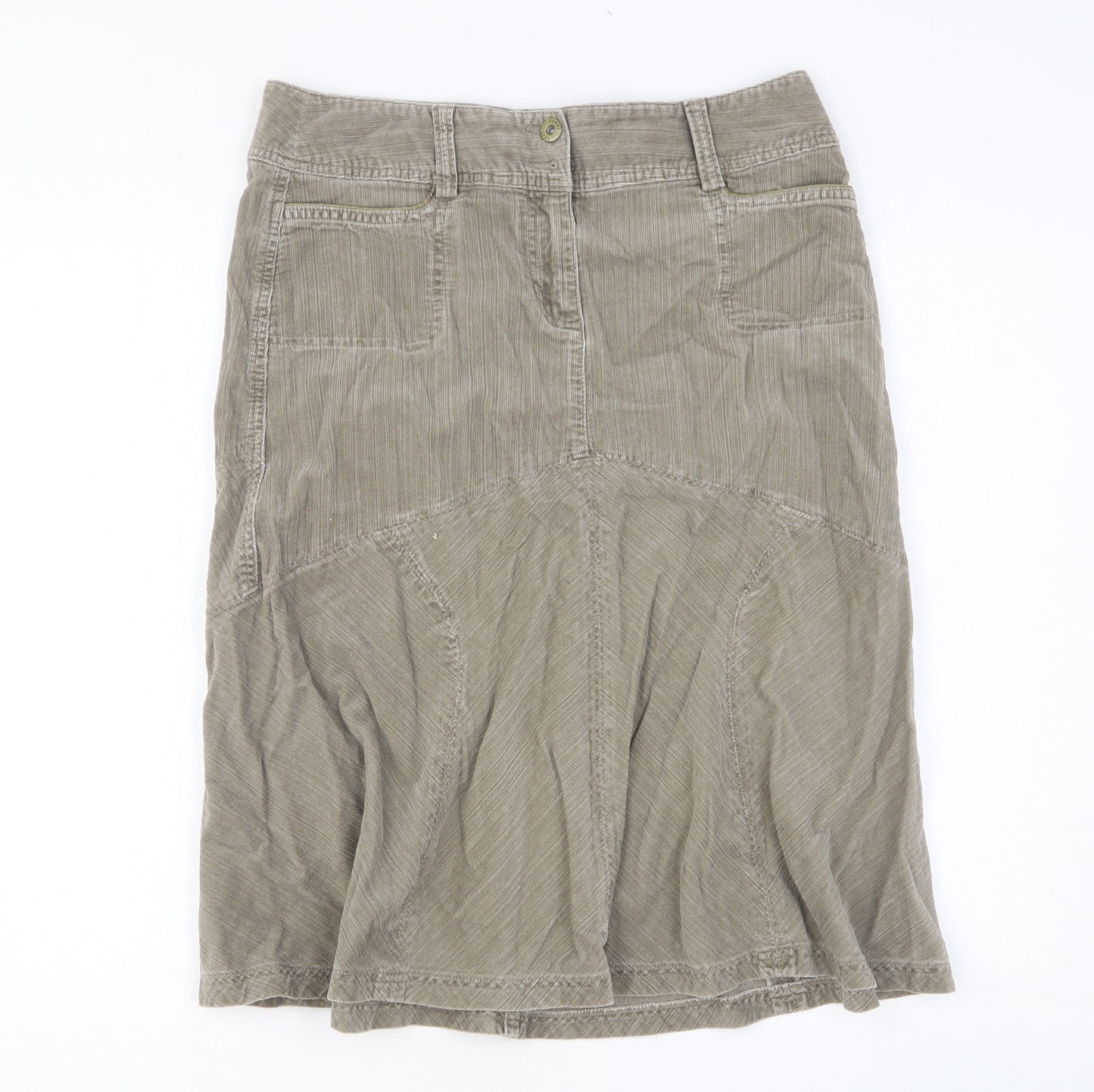 NEXT Womens Brown Cotton Swing Skirt Size 12 Button