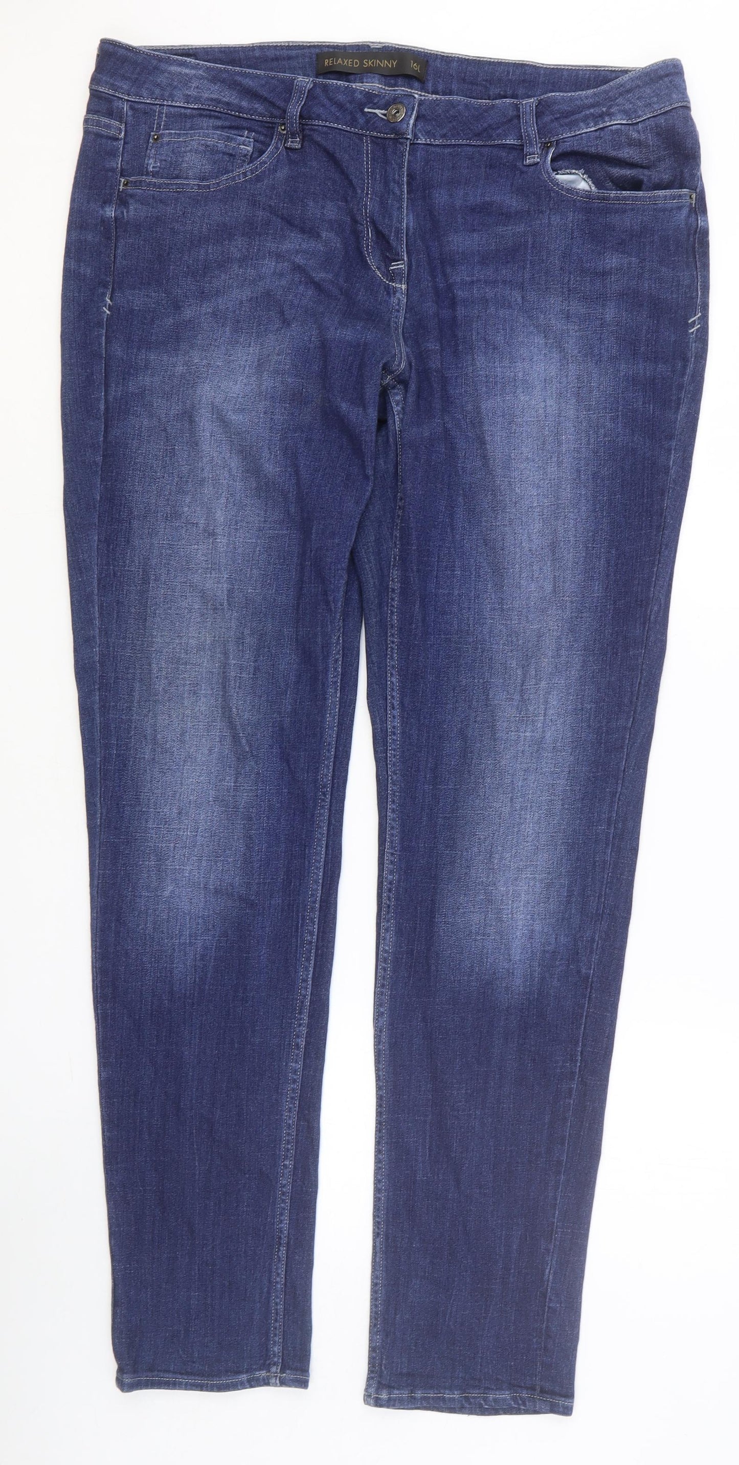 NEXT Womens Blue Cotton Skinny Jeans Size 16 Relaxed Button
