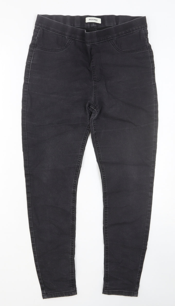Marks and Spencer Womens Black Cotton Skinny Jeans Size 12 Slim Button
