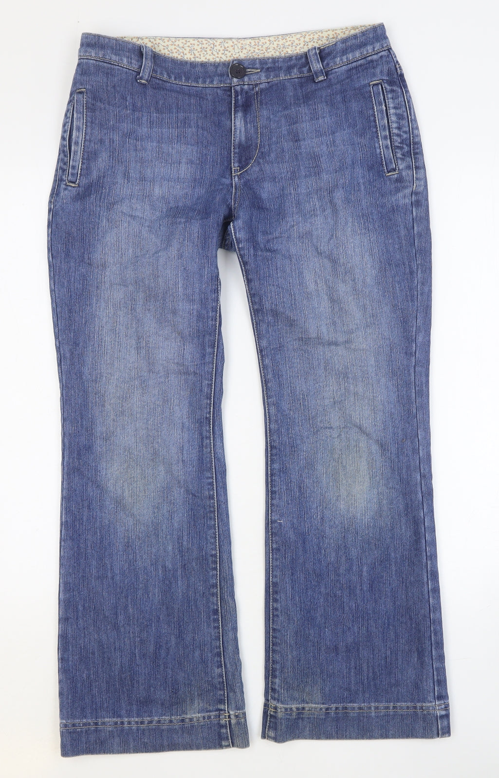 Marks and Spencer Womens Blue Cotton Wide-Leg Jeans Size 10 Regular Button