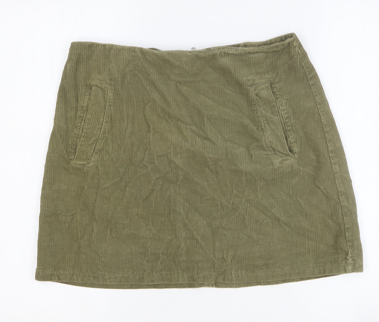 New Look Womens Green Cotton Mini Skirt Size 12 Zip