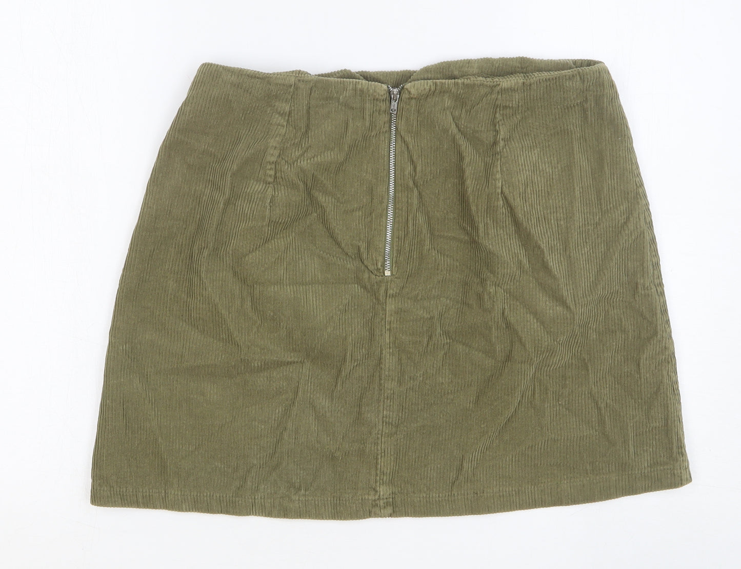 New Look Womens Green Cotton Mini Skirt Size 12 Zip