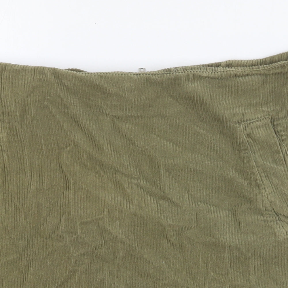 New Look Womens Green Cotton Mini Skirt Size 12 Zip