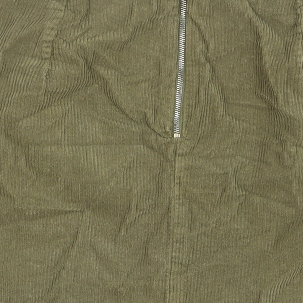 New Look Womens Green Cotton Mini Skirt Size 12 Zip