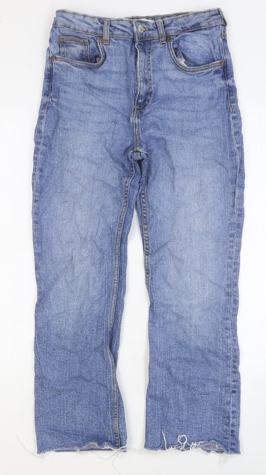 Zara Womens Blue Cotton Straight Jeans Size 10 Regular Button
