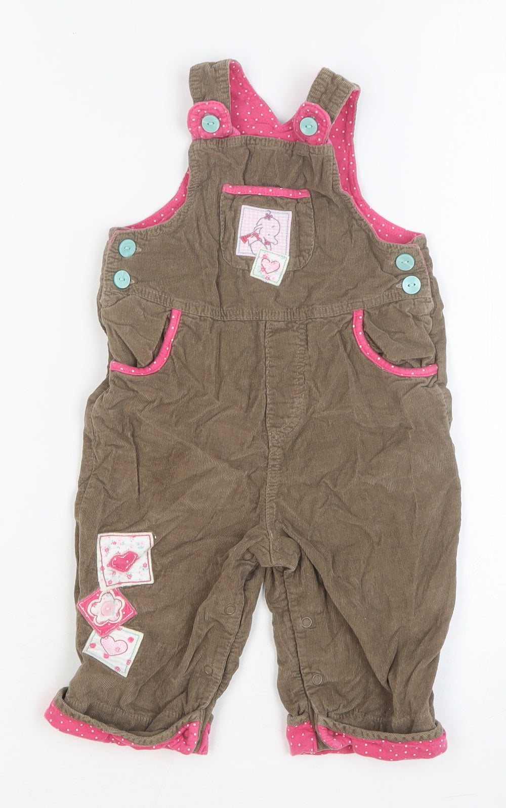mamas & papas Baby Brown Cotton Dungaree Outfit/Set Size 6-9 Months Tie - Embroidered Appliqués