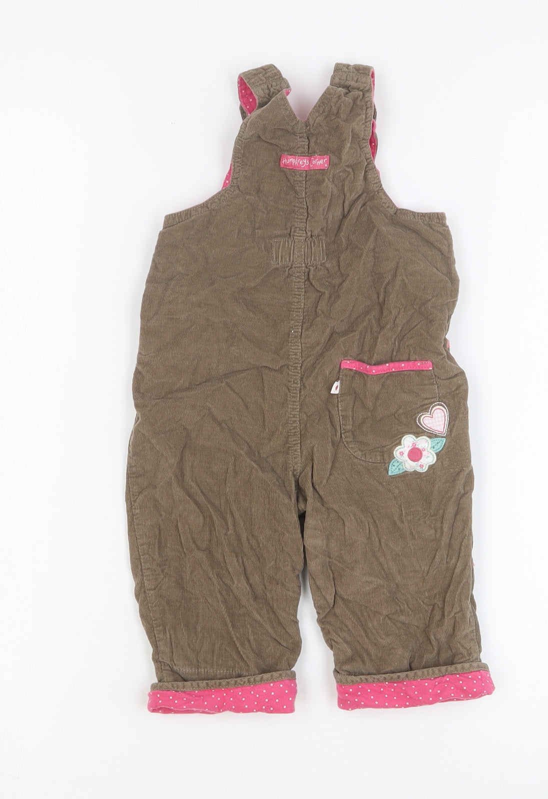 mamas & papas Baby Brown Cotton Dungaree Outfit/Set Size 6-9 Months Tie - Embroidered Appliqués