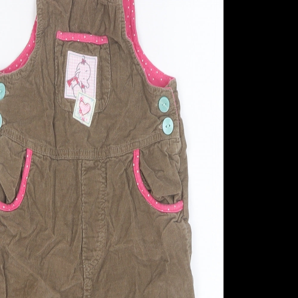 mamas & papas Baby Brown Cotton Dungaree Outfit/Set Size 6-9 Months Tie - Embroidered Appliqués