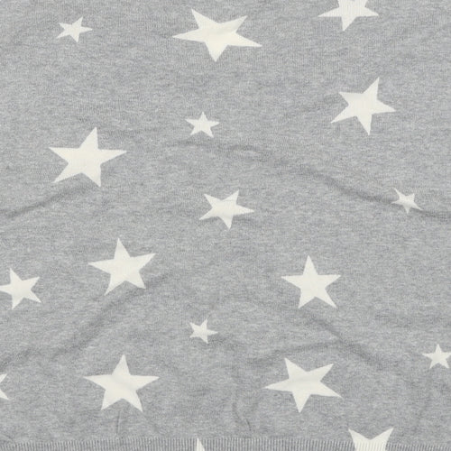 Marks and Spencer Womens Grey V-Neck Geometric Cotton Pullover Jumper Size L - Star Pattern