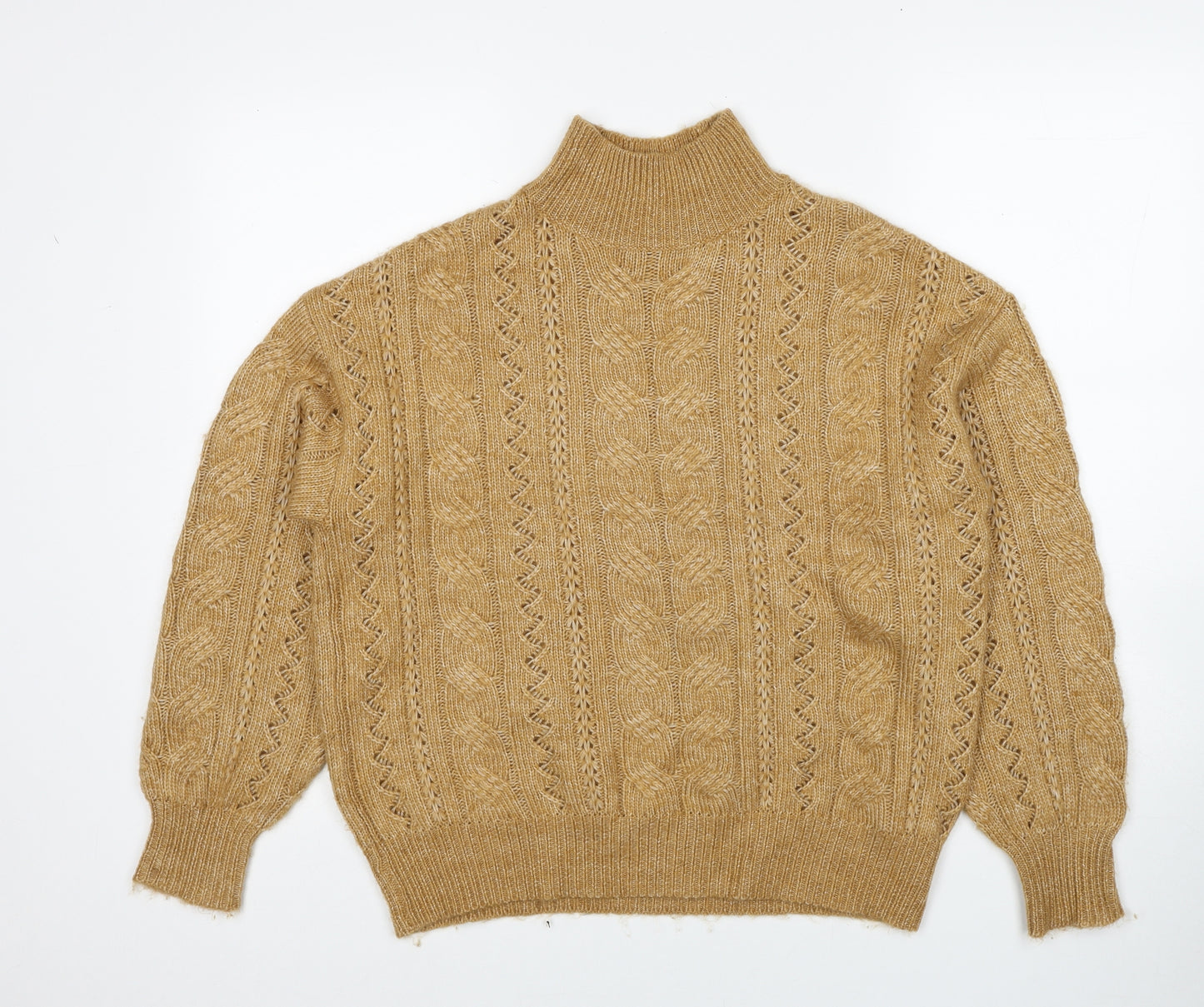 F&F Womens Yellow Mock Neck Acrylic Pullover Jumper Size 8