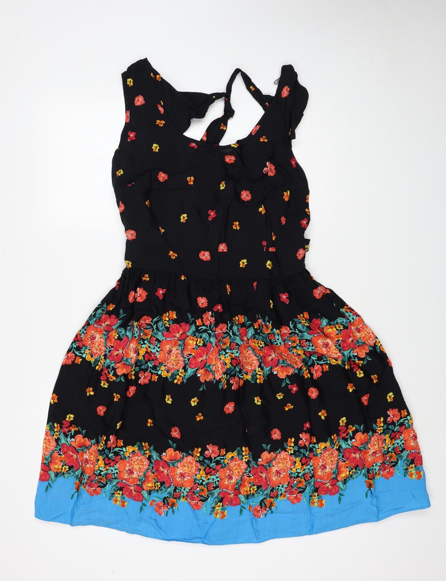 Dorothy Perkins Womens Black Floral Viscose Fit & Flare Size 14 Scoop Neck Zip