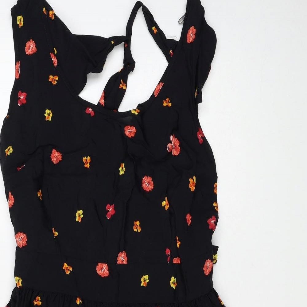 Dorothy Perkins Womens Black Floral Viscose Fit & Flare Size 14 Scoop Neck Zip