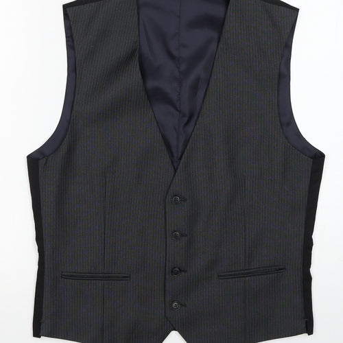 NEXT Mens Grey Striped Polyester Jacket Suit Waistcoat Size 38 Regular