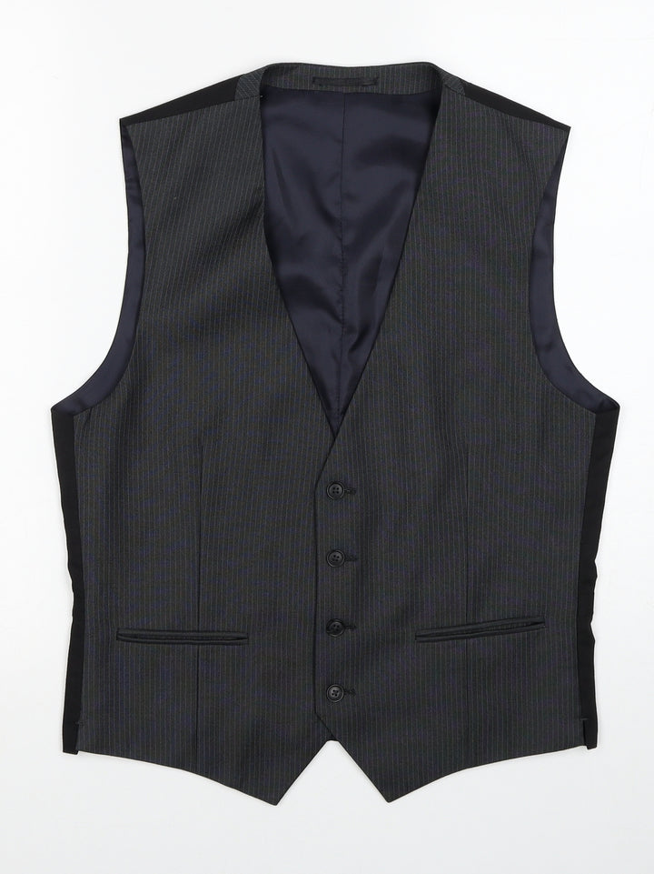 NEXT Mens Grey Striped Polyester Jacket Suit Waistcoat Size 38 Regular