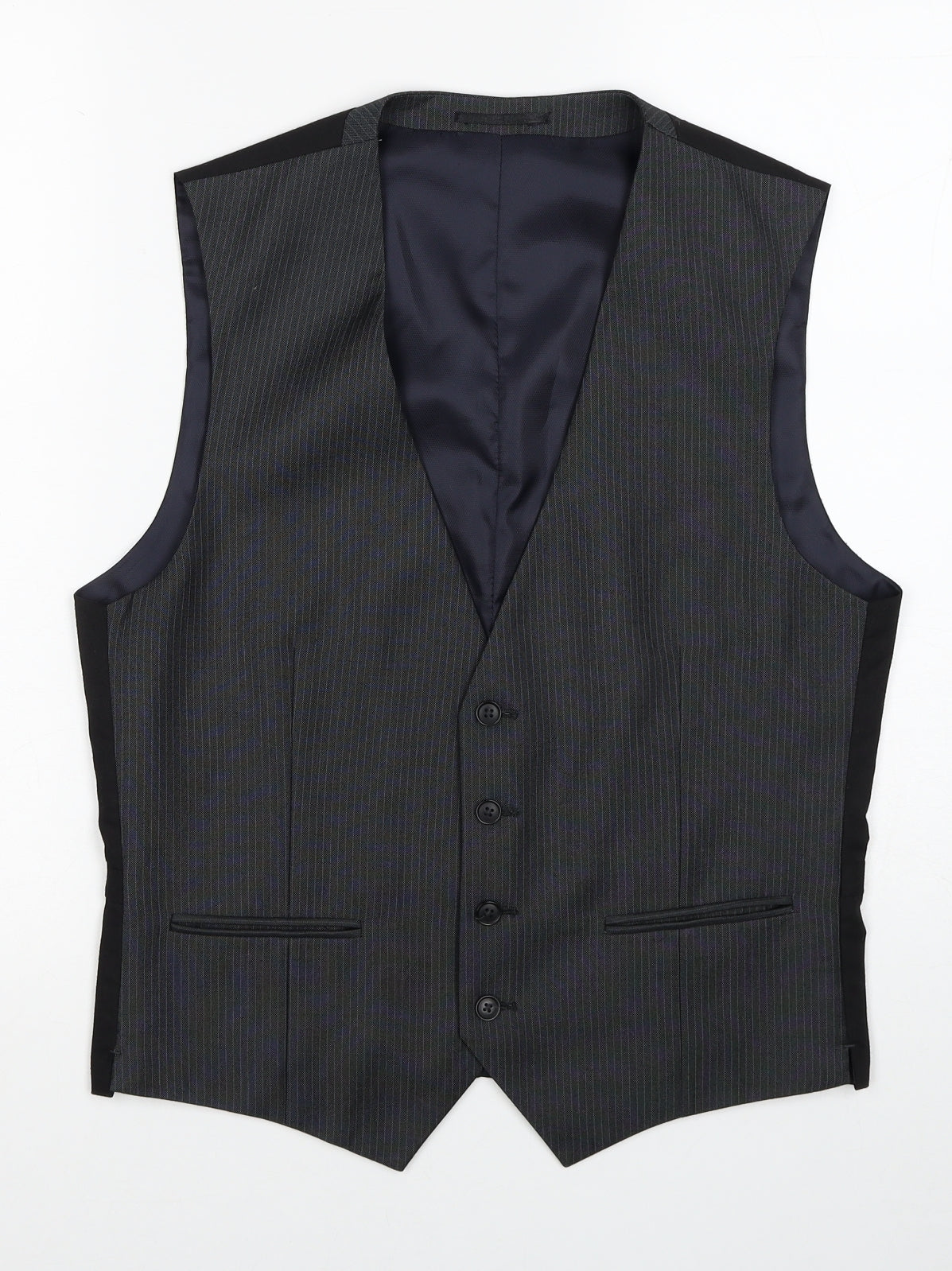 NEXT Mens Grey Striped Polyester Jacket Suit Waistcoat Size 38 Regular