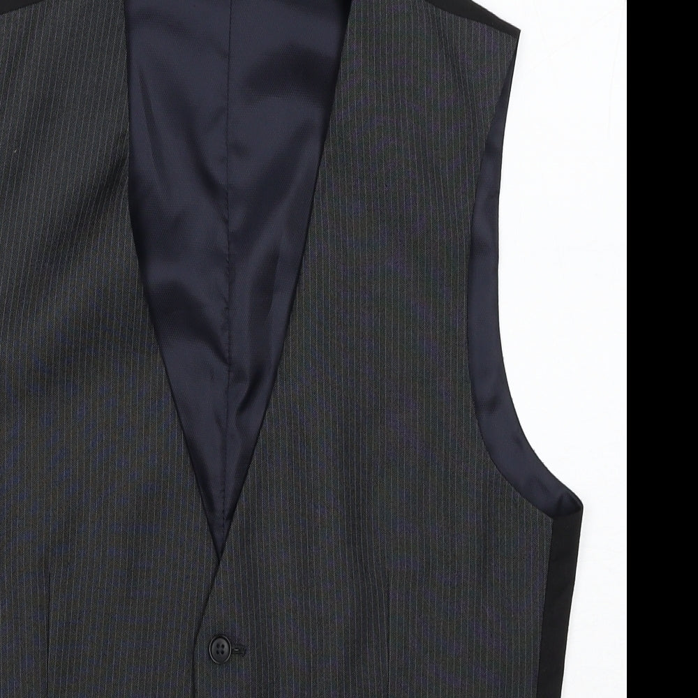 NEXT Mens Grey Striped Polyester Jacket Suit Waistcoat Size 38 Regular