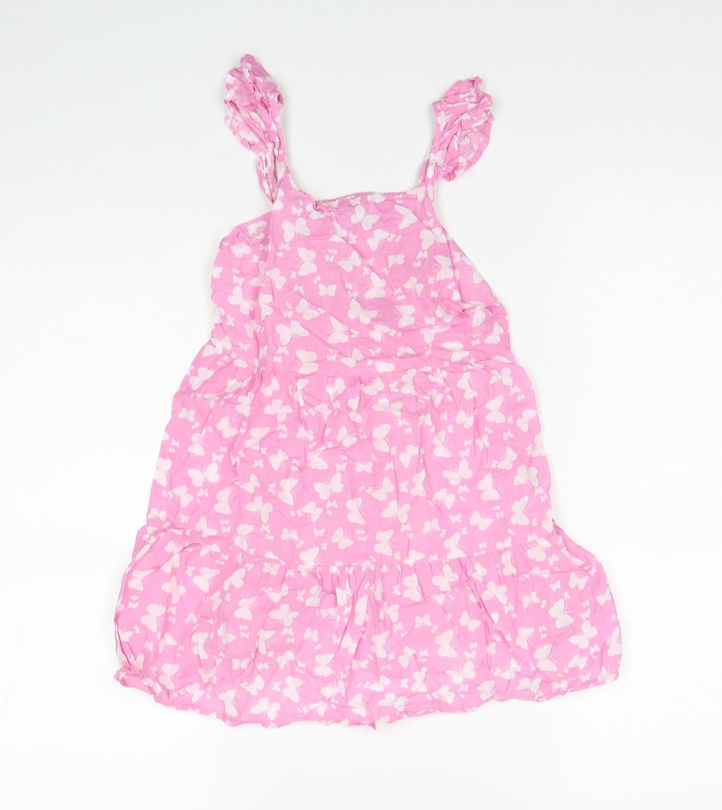 Primark Girls Pink Geometric Cotton A-Line Size 7-8 Years Square Neck Pullover - Butterfly