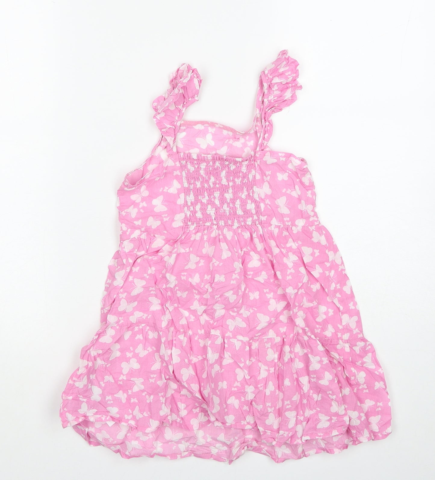 Primark Girls Pink Geometric Cotton A-Line Size 7-8 Years Square Neck Pullover - Butterfly