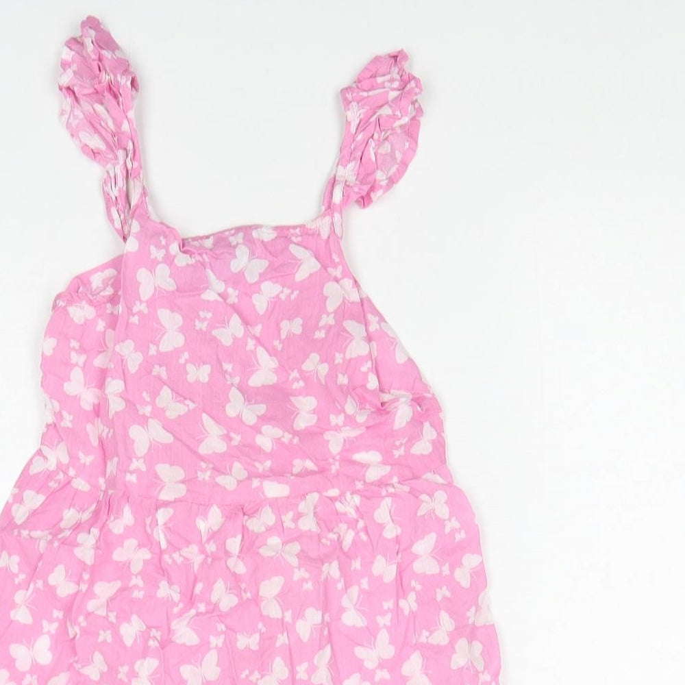 Primark Girls Pink Geometric Cotton A-Line Size 7-8 Years Square Neck Pullover - Butterfly