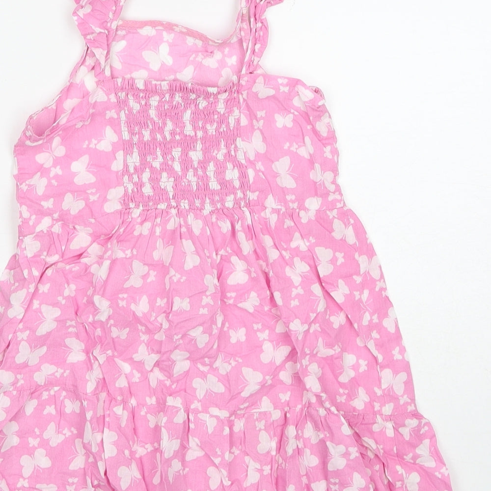 Primark Girls Pink Geometric Cotton A-Line Size 7-8 Years Square Neck Pullover - Butterfly