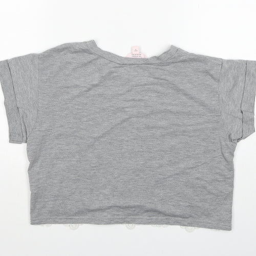Miss Selfridge Womens Grey Polyester Cropped T-Shirt Size 8 Scoop Neck