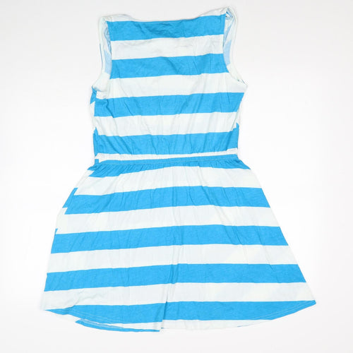 EDC Womens Blue Striped Cotton Skater Dress Size M Cowl Neck Pullover
