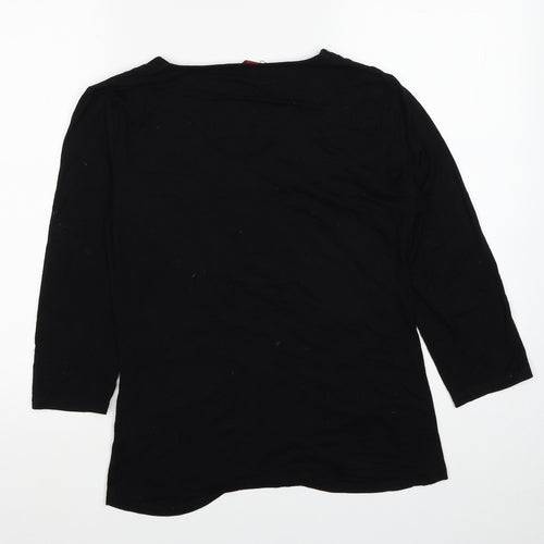 Colour Works Womens Black Viscose Basic T-Shirt Size M V-Neck