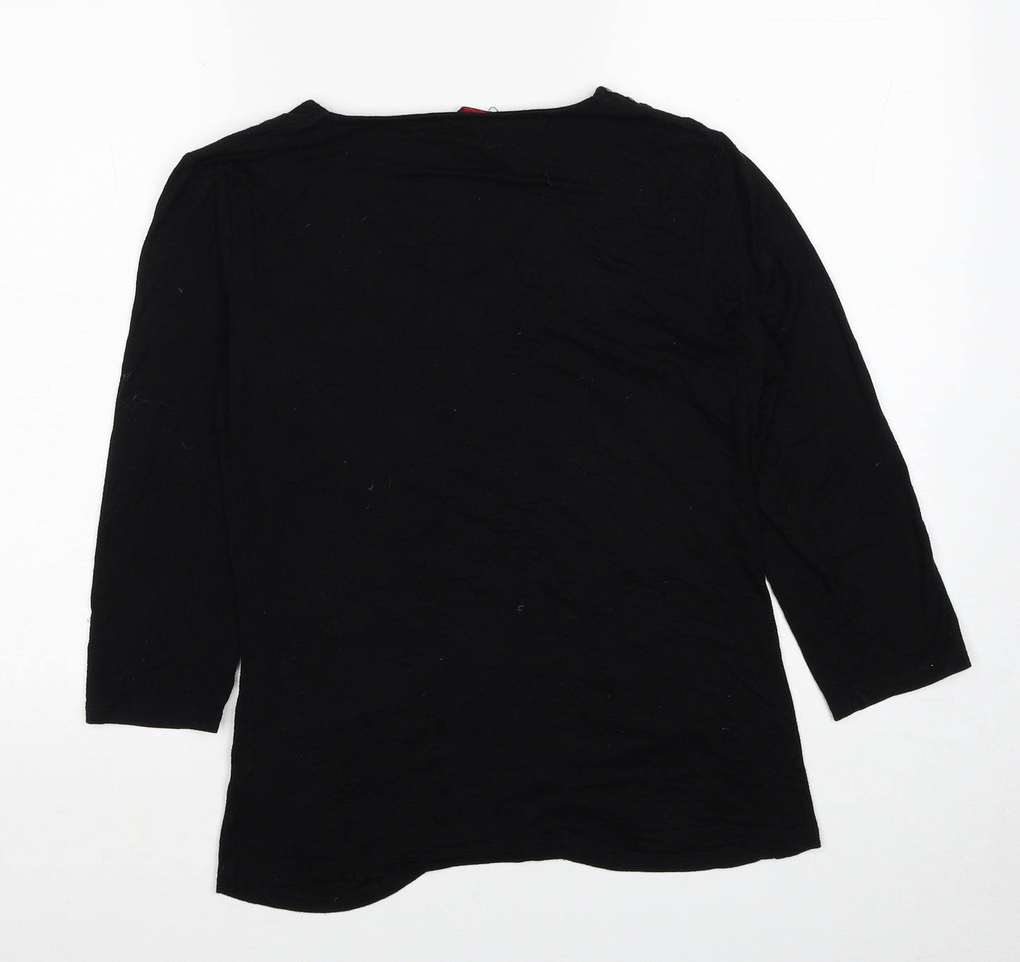 Colour Works Womens Black Viscose Basic T-Shirt Size M V-Neck