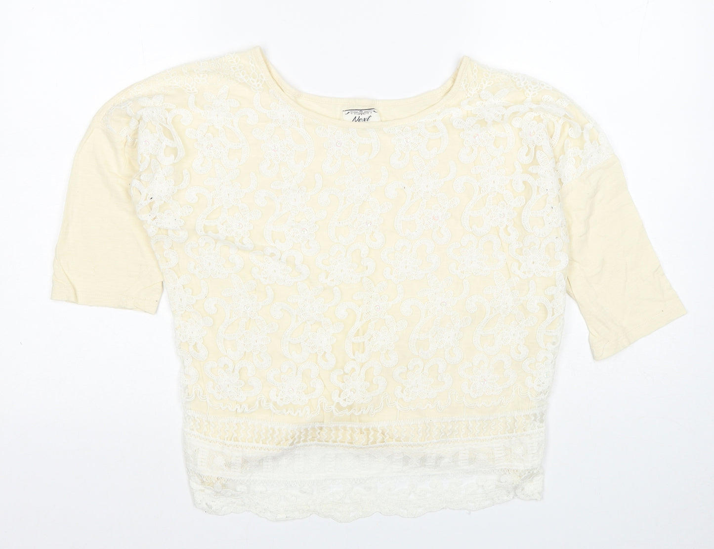 NEXT Womens Ivory Cotton Basic T-Shirt Size 14 Round Neck