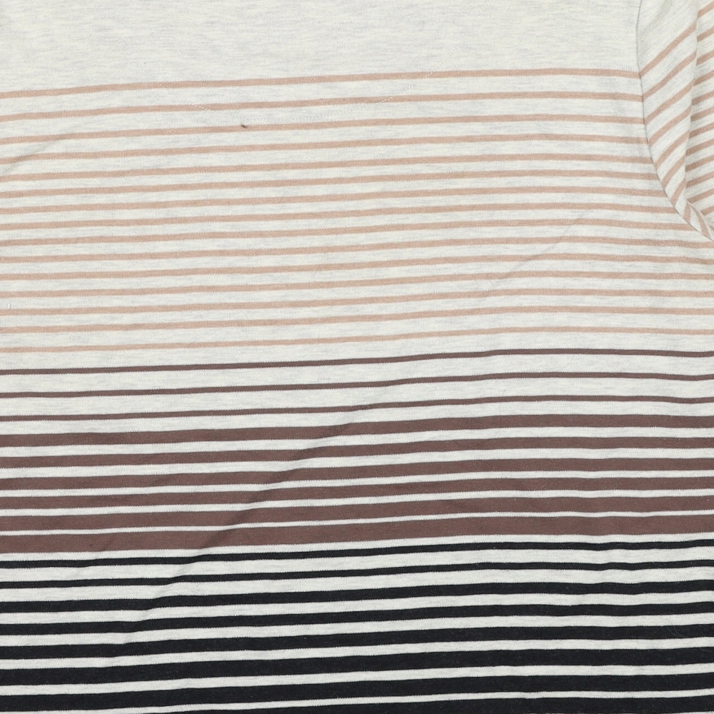 TIGI Womens Beige Striped Polyester Basic T-Shirt Size 18 Square Neck
