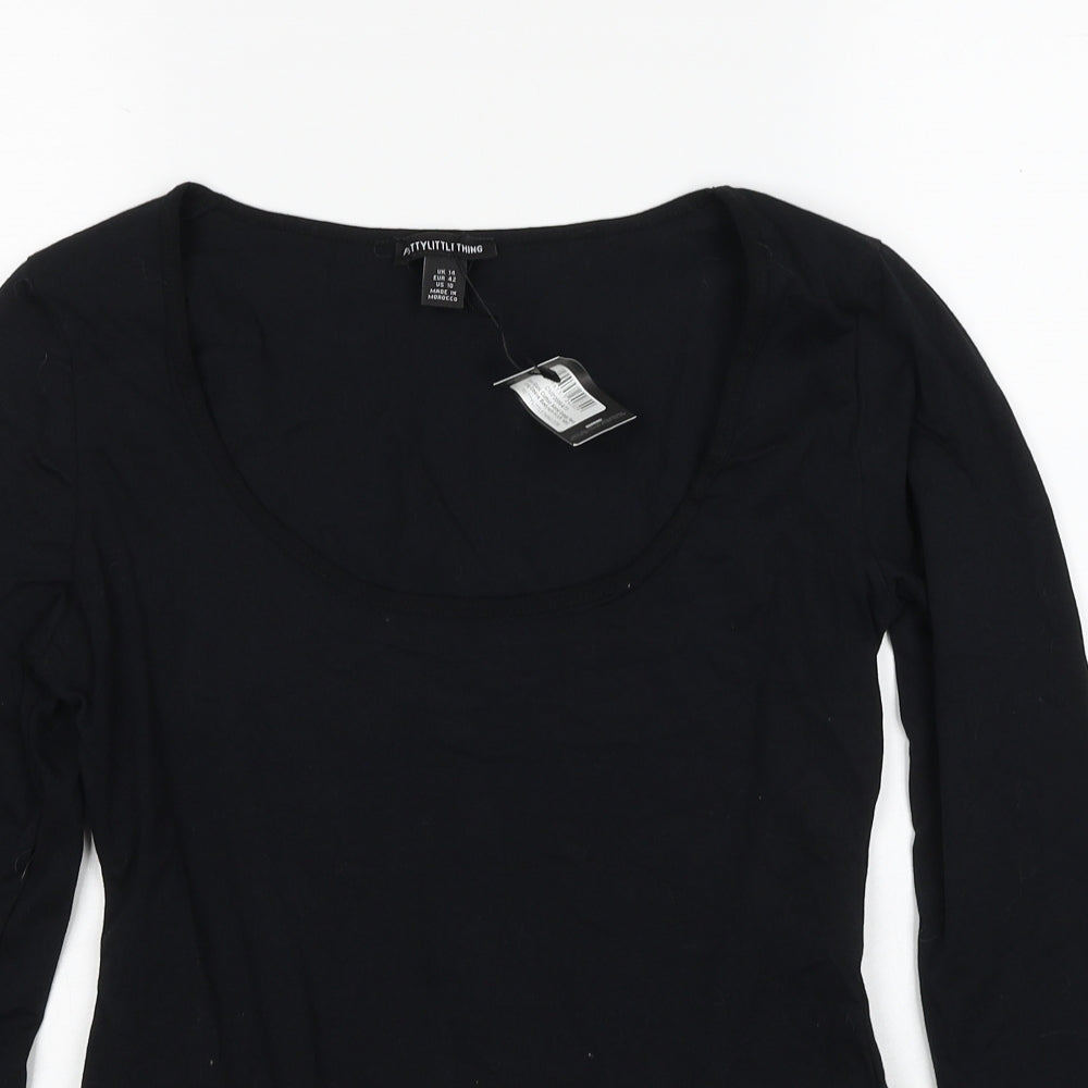 PRETTYLITTLETHING Womens Black Cotton Bodysuit One-Piece Size 14 Snap