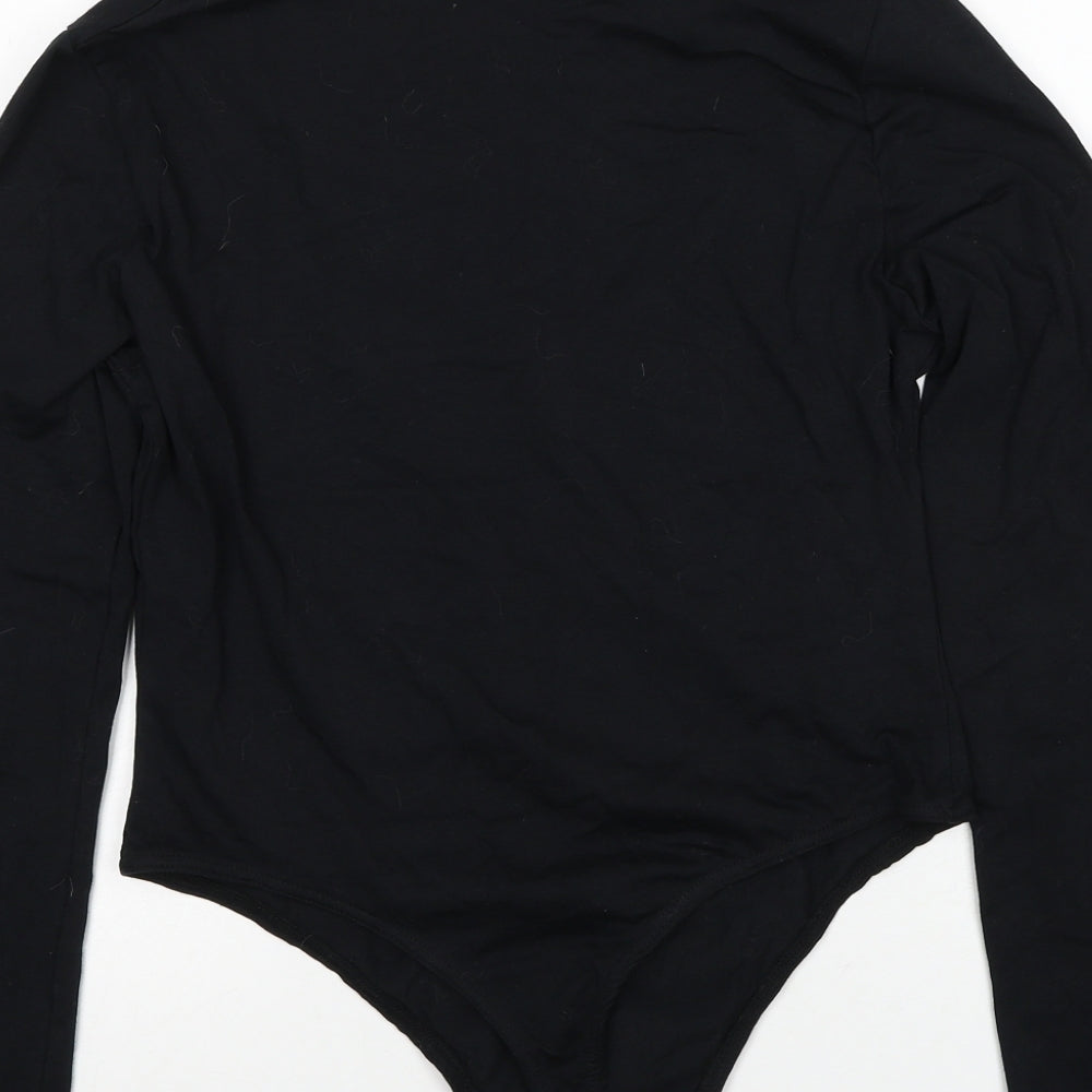 PRETTYLITTLETHING Womens Black Cotton Bodysuit One-Piece Size 14 Snap