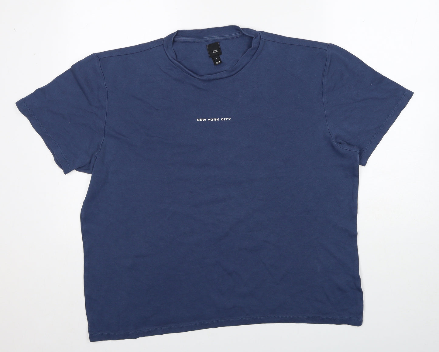 River Island Mens Blue Cotton T-Shirt Size L Round Neck - New York City