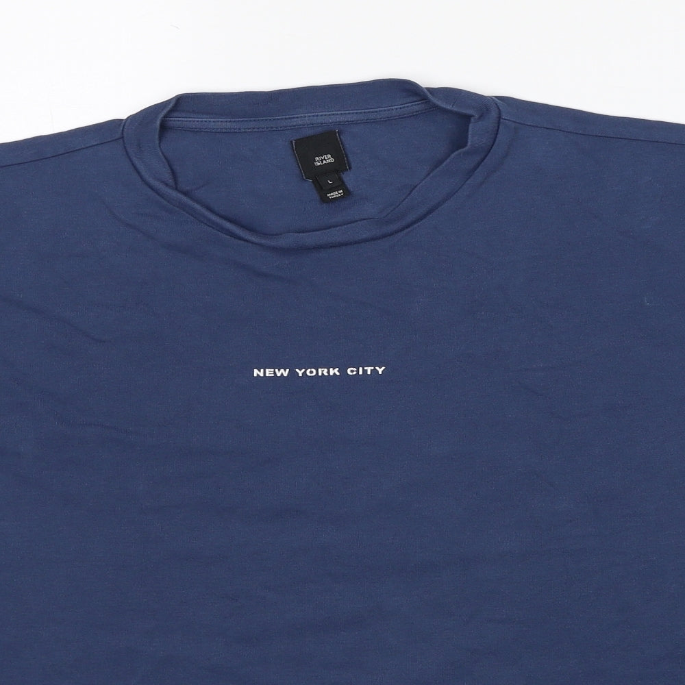 River Island Mens Blue Cotton T-Shirt Size L Round Neck - New York City