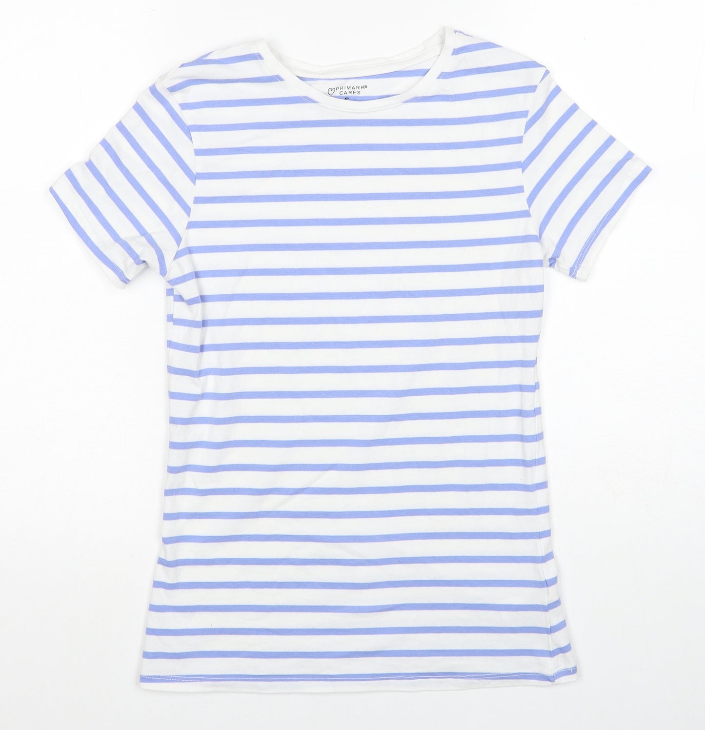 Primark Womens Blue Striped Cotton Basic T-Shirt Size S Scoop Neck