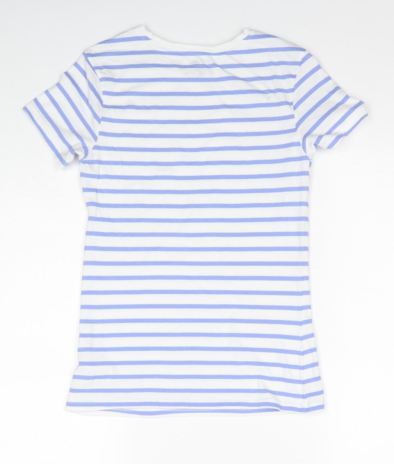 Primark Womens Blue Striped Cotton Basic T-Shirt Size S Scoop Neck