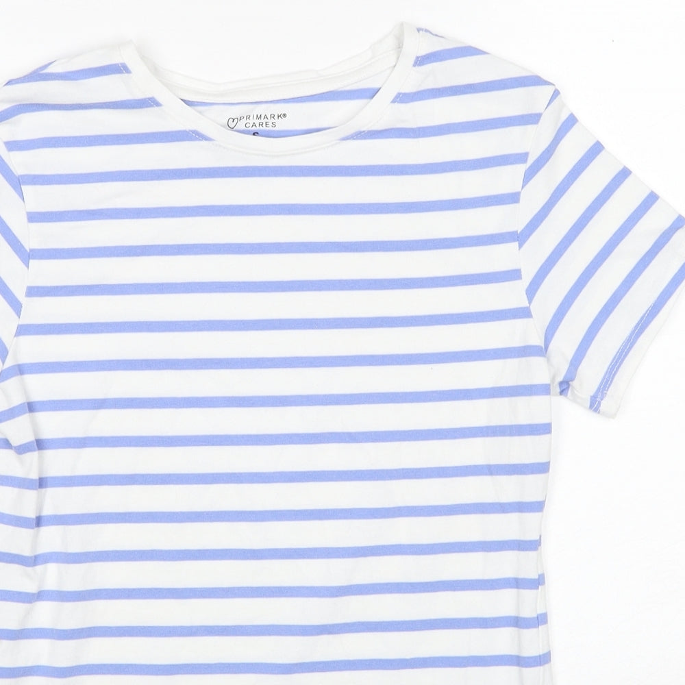 Primark Womens Blue Striped Cotton Basic T-Shirt Size S Scoop Neck